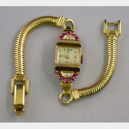 14kt Gold and Diamond 17-jewel Eska Watch Co. Retro Ladys Wristwatch. 
