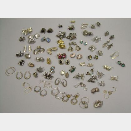 Approximately Sixty Pairs of Vintage to Modern Sterling and Silver Earrings. 