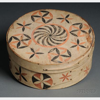 Rare Painted and Decorated White Pine and Maple Storage Box