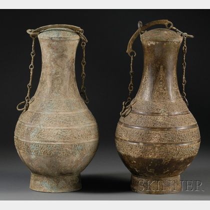 Pair of Archaic-style Bronze Hu