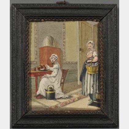 European School, 19th Century Lady and Kitchen Maid in an Interior