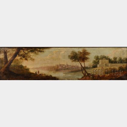 British School, 19th Century Landscape Panorama with a River, Country Manor, and View to a Distant Town