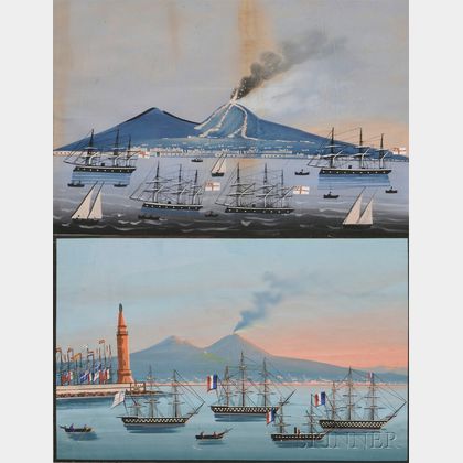 American/Italian School, 19th Century Two Views of the Eruption of Mount Vesuvius.