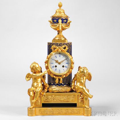Bourdin Gilt Figural and Porcelain Mantel Clock