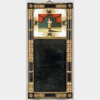 Ebonized and Gilt Baluster Framed Mirror with Reverse-painted Tablet