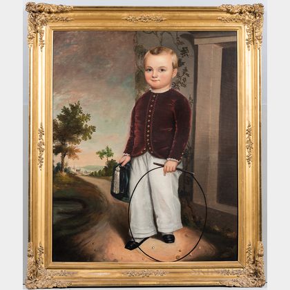 American School, Mid-19th Century Portrait of a Boy with a Small Whip Holding a Tasseled Cap