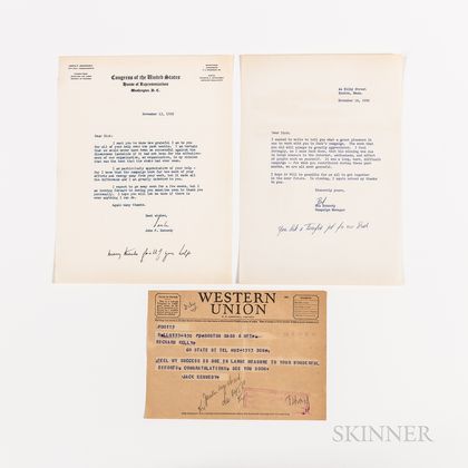 Kennedy, John F. (1917-1963) and Robert F. Kennedy (1925-1968),Three Documents of Thanks Related to JFK's 1952 Senatorial Campaign.