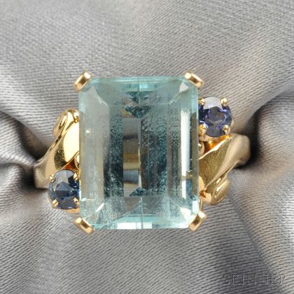 14kt Gold, Aquamarine, and Sapphire Ring, Tiffany & Co.