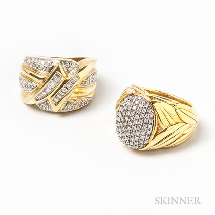 Two 14kt Gold and Diamond Rings
