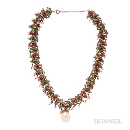 Vintage Gilt-metal and Multicolored Glass Necklace, Attributed to Maison Gripoix for Chanel