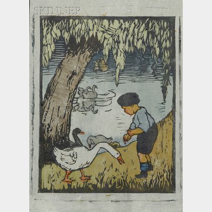 Eliza Draper Gardiner (American, 1871-1955) Feeding the Geese.