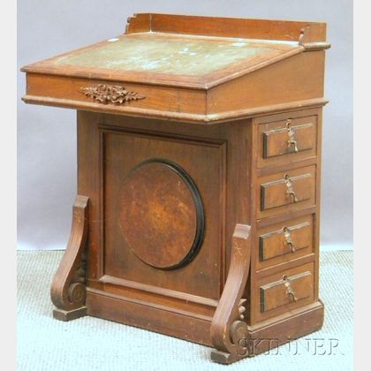 Victorian Renaissance Revival Walnut Davenport Writing Desk. 