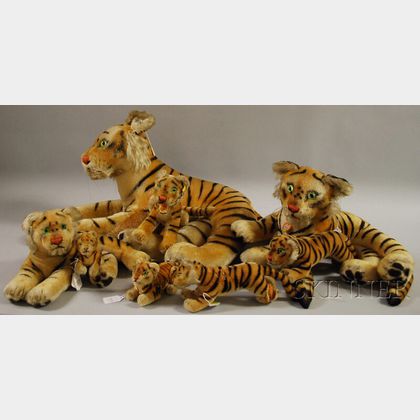 Eight Steiff Mohair Tigers