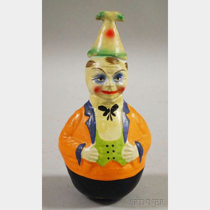 German Polychrome Painted Composition Roly Poly Clown Figure