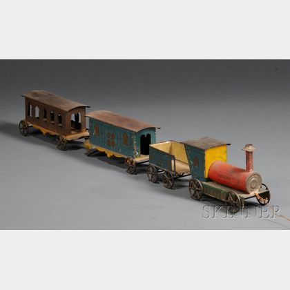 Polychrome-painted Tin Toy Train Set