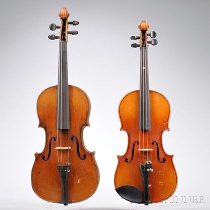 Two German Violins, One Three-quarter Size, One Five-eighth Size, c. 1920