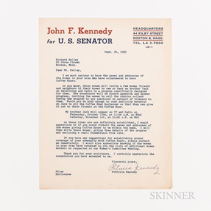 Ten Documents Related to Organizing Ladies' Teas for John F. Kennedy's 1952 Senate Campaign.