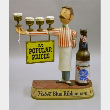 Pabst Blue Ribbon Beer "At Popular Prices" Painted and Labeled Figural Cast Metal Advertising Display