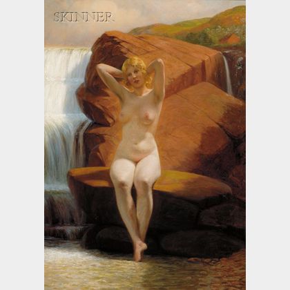 Vilhelm Pacht (Danish, 1843-1912) Portrait of a Nude by a Waterfall