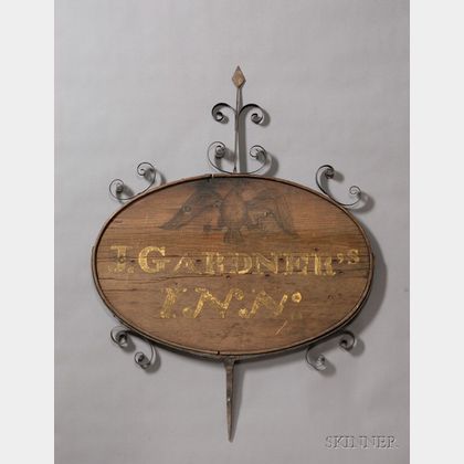 Painted Wood and Wrought Iron "J. GARDNER'S INN" Sign