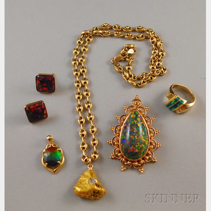 Small Group of Gold and Synthetic Opal Jewelry