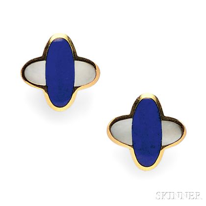 18kt Gold and Hardstone Inlay Earclips, Tiffany & Co.