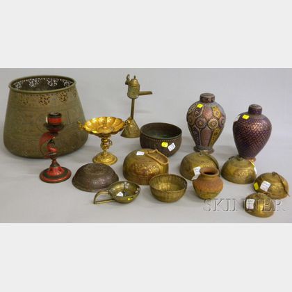 Fourteen Persian, Indian, and Asian Brass and Metal Items