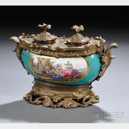 Sevres-style Bronze-mounted Porcelain Inkstand