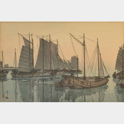 Woodblock Print of Boats