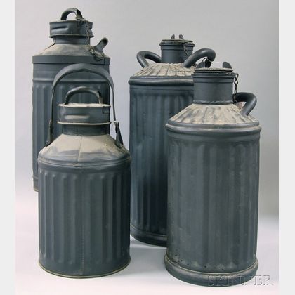 Four Large Black-painted Metal Canisters
