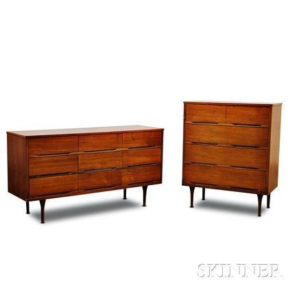 Two Pieces of Mid-century Modern Walnut Veneer Furniture