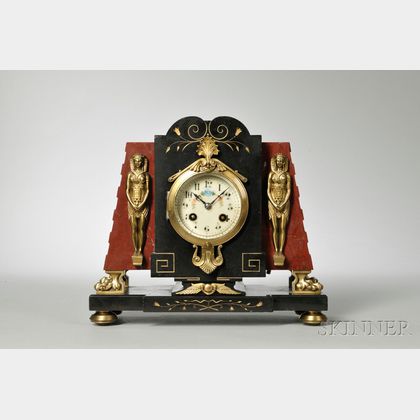 Black Marble Egyptian Motif Mantel Clock