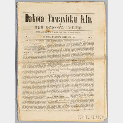 Copy of the First Written Newspaper in the Dakota Language, "Dakota Tawaxitku Kin or The Dakota Friend,"