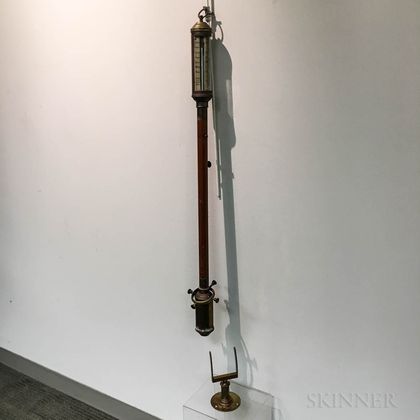 Brass-mounted Hardwood Gimballed Stick Barometer