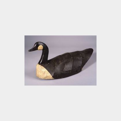 Painted Carved Wood and Canvas Canada Goose Decoy