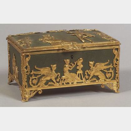 Empire Revival Gilt and Patinated Metal Jewelry Box