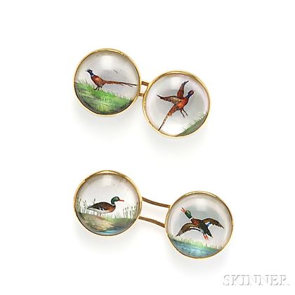18kt Gold and Reverse-painted Crystal Cuff Links
