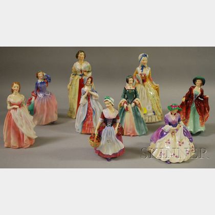 Nine Royal Doulton Porcelain Figures of Ladies