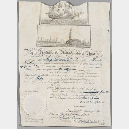 Van Buren, Martin (1782-1862) Signed Ship's Passport, 1839.
