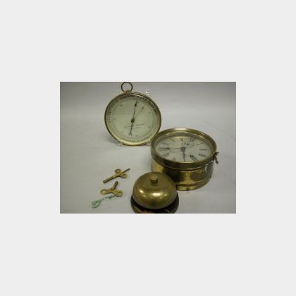 Seth Thomas Brass Ships Bell Clock and an Aitchison & Co. Brass Barometer. 