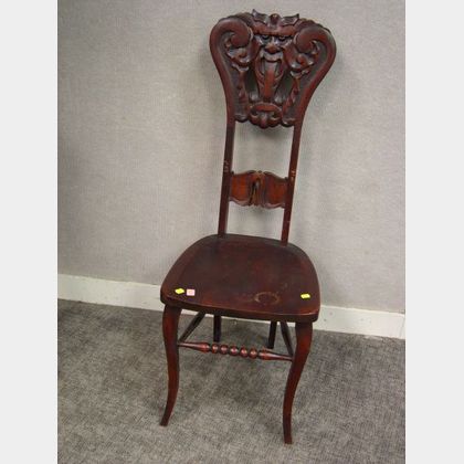 Late Victorian Red Stained Carved Birch Hall Chair. 