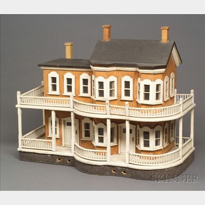Painted Wooden Two-story Victorian Dollhouse