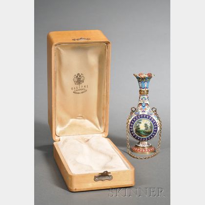 Cased Russian Silver Enamel Perfume Flask