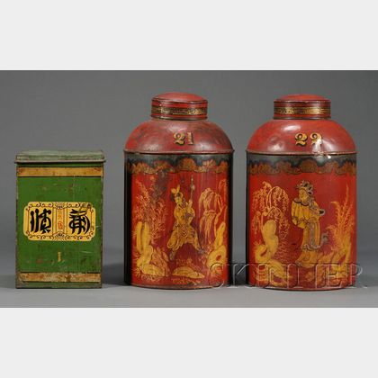 Three Painted Tole Tea Canisters