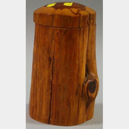 Contemporary Carved Wood Tree Trunk Container with Cover