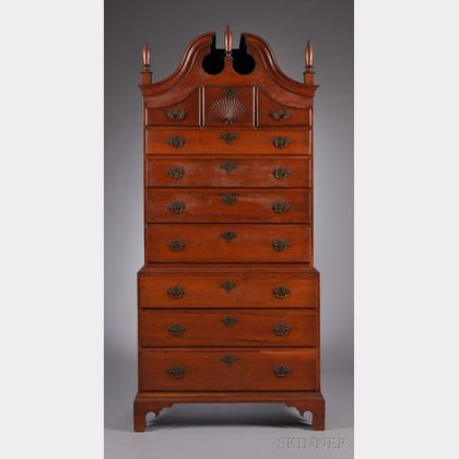 Chippendale Fan-carved Scroll-top Cherry Chest-on-chest