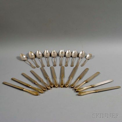 Twelve Gorham Sterling Silver Dinner Knives and Ten Silver-plated Tablespoons. Estimate $150-250