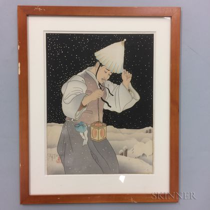Paul Jacoulet (1902-1960) Woodblock Print, Nuit de Neige, Coree 