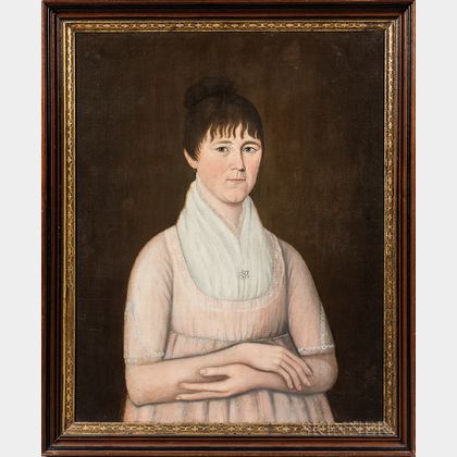 John Brewster Jr. (Connecticut/Maine, 1766-1854) Portrait of a Woman in a Pink Dress