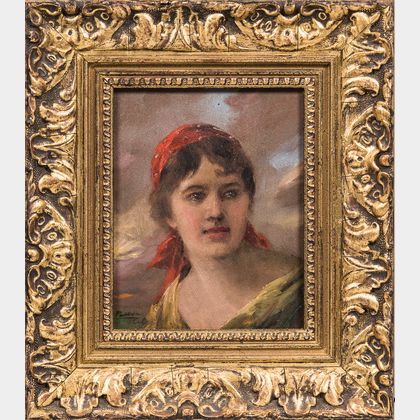 European School, 19th/20th Century Girl in a Red Kerchief